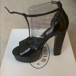Black patent platform sandal